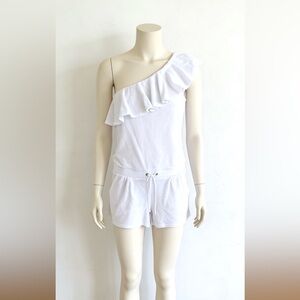 Juicy Couture White One Shoulder Ruffle Top Terry Cloth Romper Size M